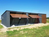 Garaż blaszany grafit bramy uchylne orzech 10 mx 6m spad do tyłu