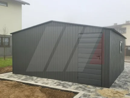 Garaż blaszany dwuspadowy grafit 5m x 6m brama uchylna