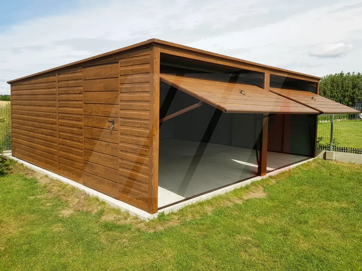 Garaż blaszany dwustanowiskowy multigloss 6m x 6m spad na tył