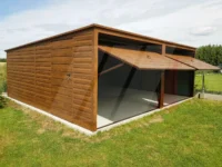 Garaż blaszany dwustanowiskowy multigloss 6m x 6m spad na tył