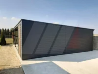 Garaż blaszany grafit spad dachu do tyłu 8m x 6m bramy orzech