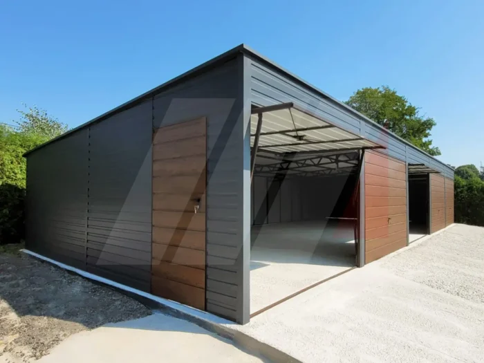 Garaż blaszany pięciostanowiskowy grafit 15m x 6m spad do tyłu - obrazek 2