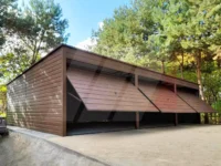 Garaż blaszany trzystanowiskowy orzech 9m x 6m spad do tyłu