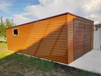 Garaż blaszany złoty dąb spad do tyłu 4m x 5m brama dwuskrzydłowa