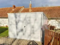 Garaż blaszany biały spad do tyłu 3m x 5m brama dwuskrzydłowa – Obrázok 2