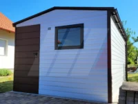 Domek ogrodowy biały dwuspadowy 3m x 4m drzwi brąz