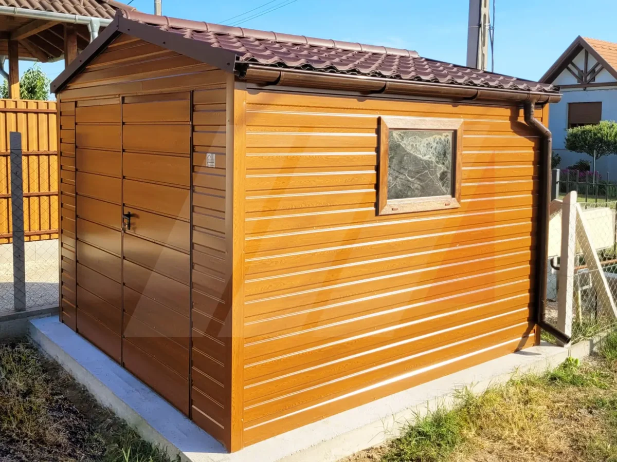 Domek ogrodowy dwuspadowy złoty dąb 3m x 4m blachodachówka