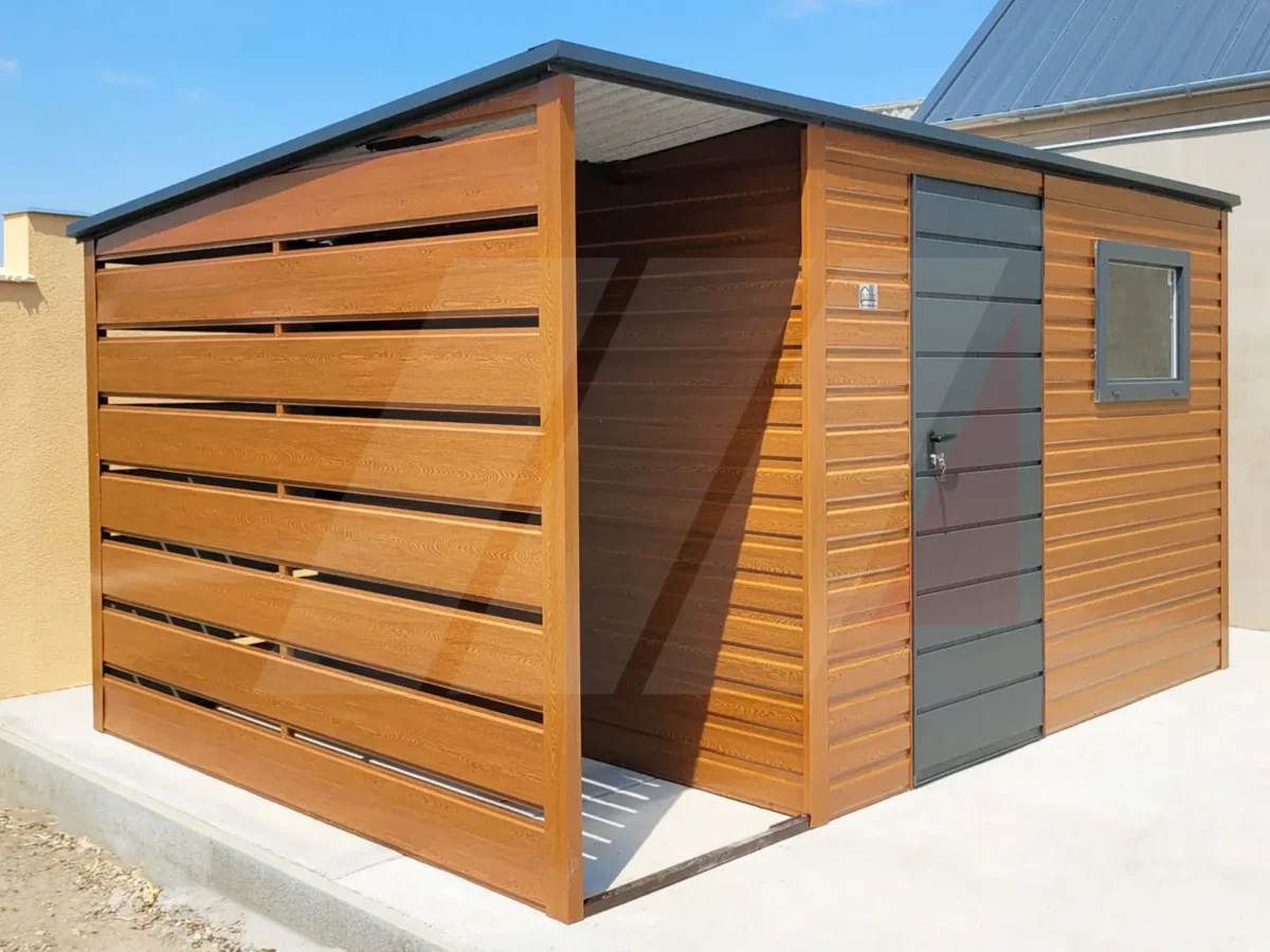 Domek ogrodowy narzędziowy złoty dąb 4m x 3m spad do tyłu