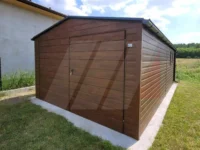 Garaż blaszany dwuspadowy 3.5m x 5m brama dwuskrzydłowa