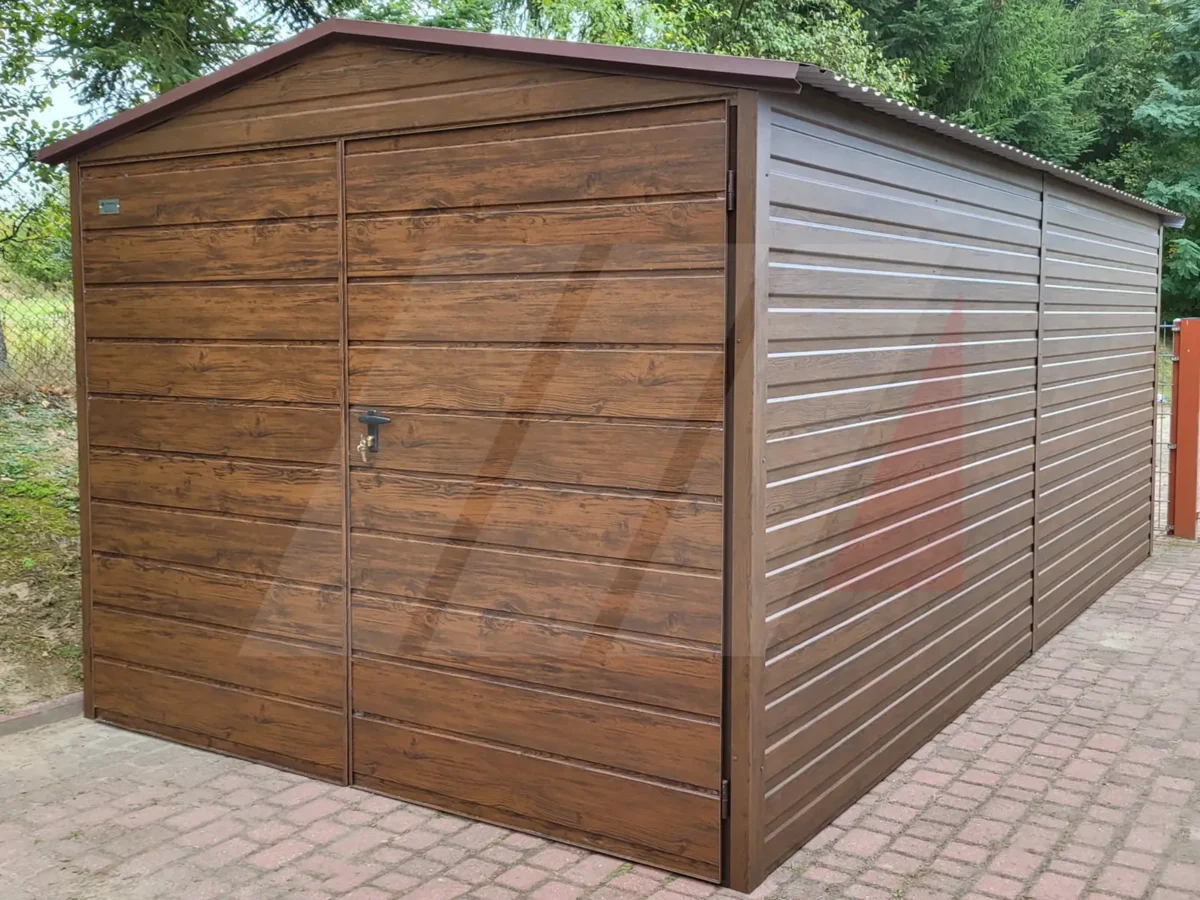Garaż blaszany dwuspadowy 3m x 5m brama dwuskrzydłowa