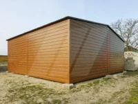 Garaż blaszany dwuspadowy podwójny 6m x 6m złoty dąb