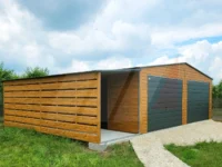 Garaż blaszany dwuspadowy z wiatą 9m x 6m multigloss