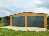 Garaż blaszany dwuspadowy z wiatą 9m x 6m multigloss