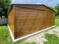 Garaż blaszany dwuspadowy złoty dąb 5m x 6m brama uchylna