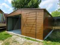 Garaż blaszany dwuspadowy złoty dąb 5m x 6m brama uchylna