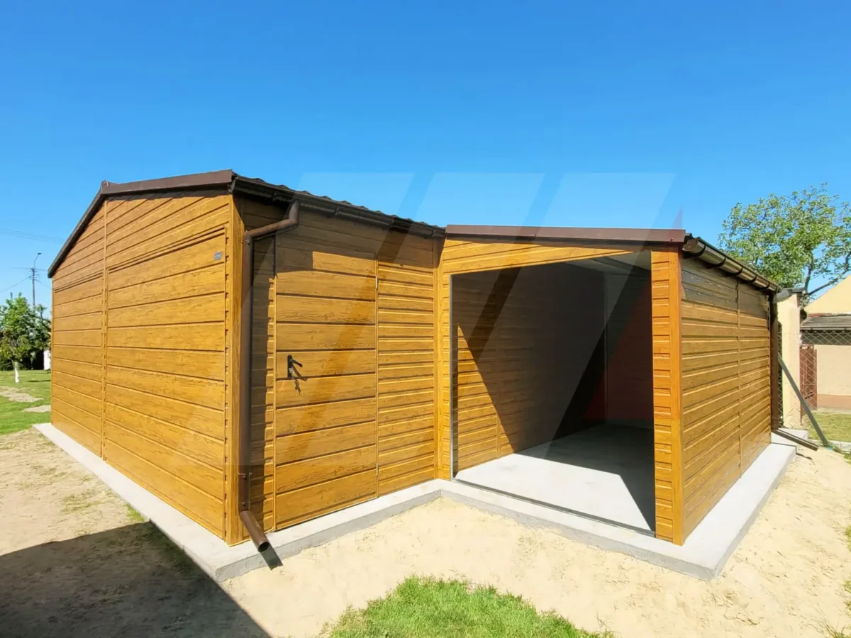 Garaż blaszany dwustanowiskowy 6m x 6m plus wiata 2m x 4m