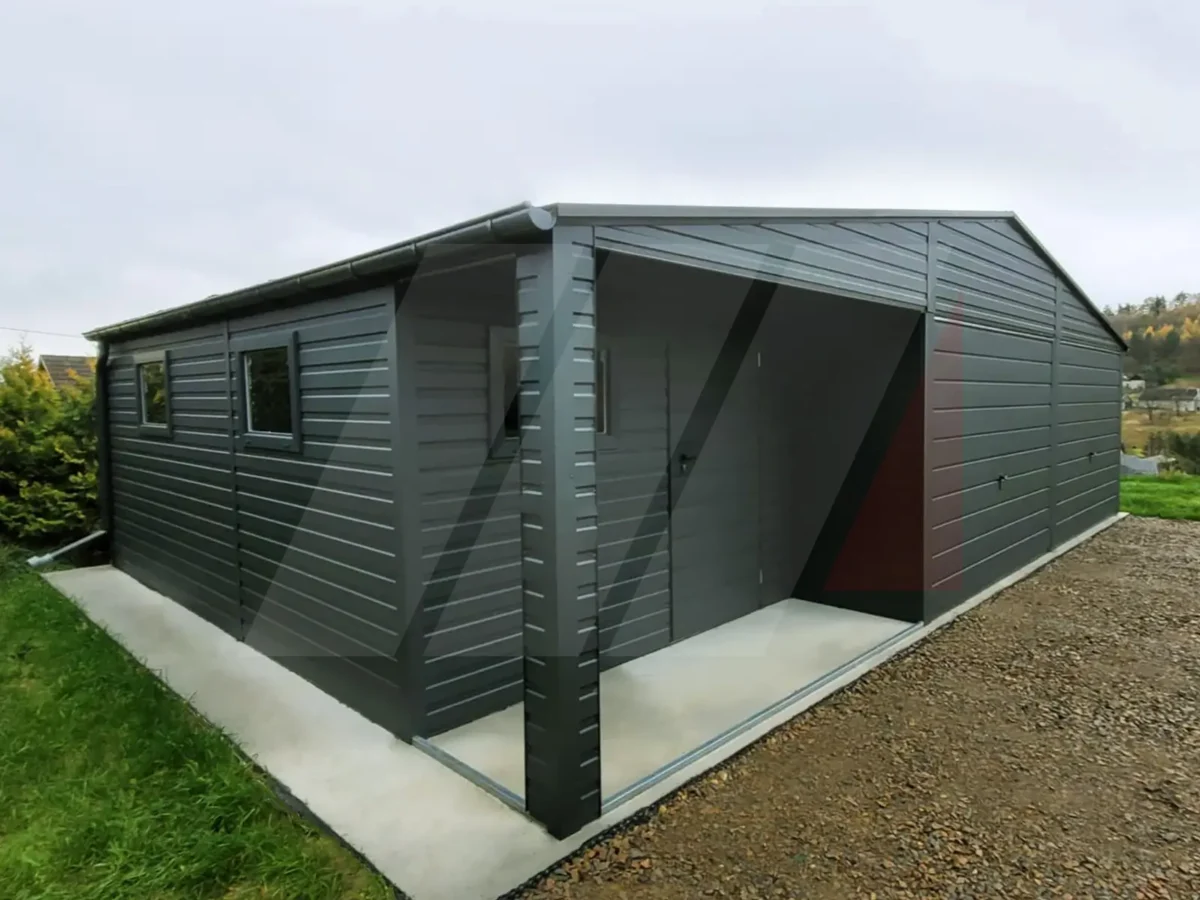 Garaż blaszany dwustanowiskowy z wnęką 9m x 6m grafit