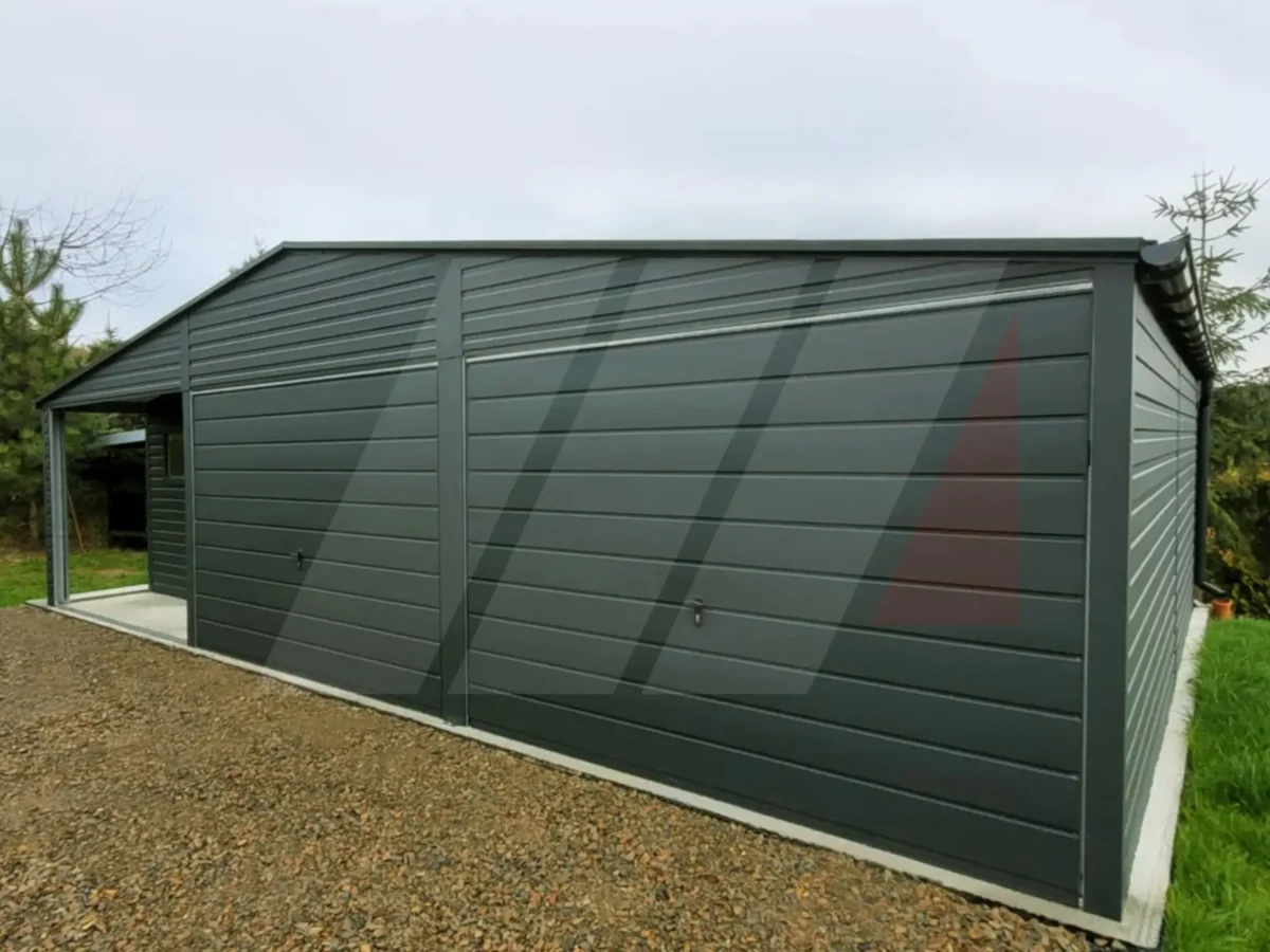 Garaż blaszany dwustanowiskowy z wnęką 9m x 6m grafit