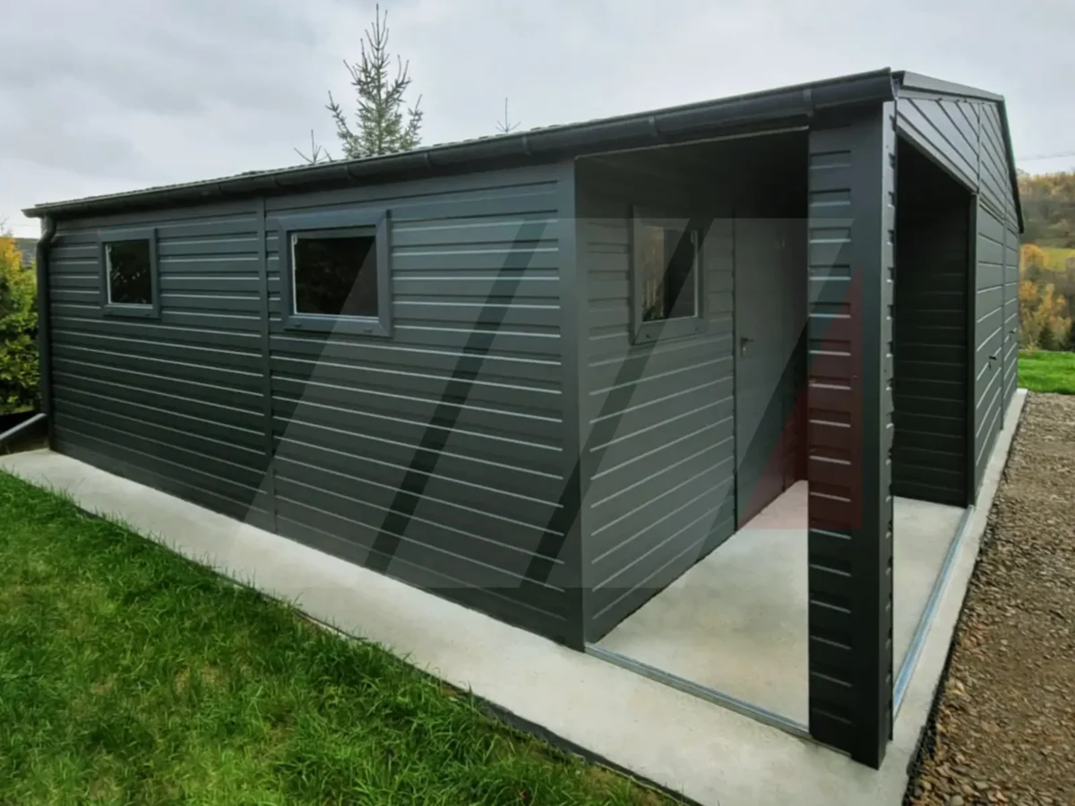 Garaż blaszany dwustanowiskowy z wnęką 9m x 6m grafit