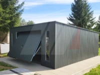 Garaż blaszany okna pionowe grafit 5m x 6m brama uchylna