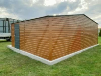Garaż blaszany podwójny złoty dąb 7m x 6m bramy antracyt