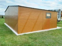 Garaż blaszany podwójny złoty dąb 7m x 6m bramy antracyt