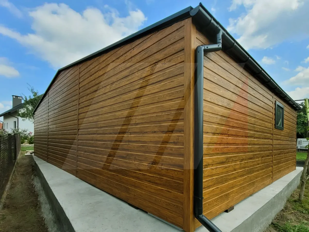 Garaż blaszany trzystanowiskowy multigloss 9m x 6m bramy grafit