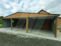 Garaż blaszany trzystanowiskowy multigloss 9m x 6m bramy grafit