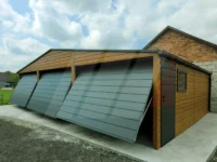 Garaż blaszany trzystanowiskowy multigloss 9m x 6m bramy grafit