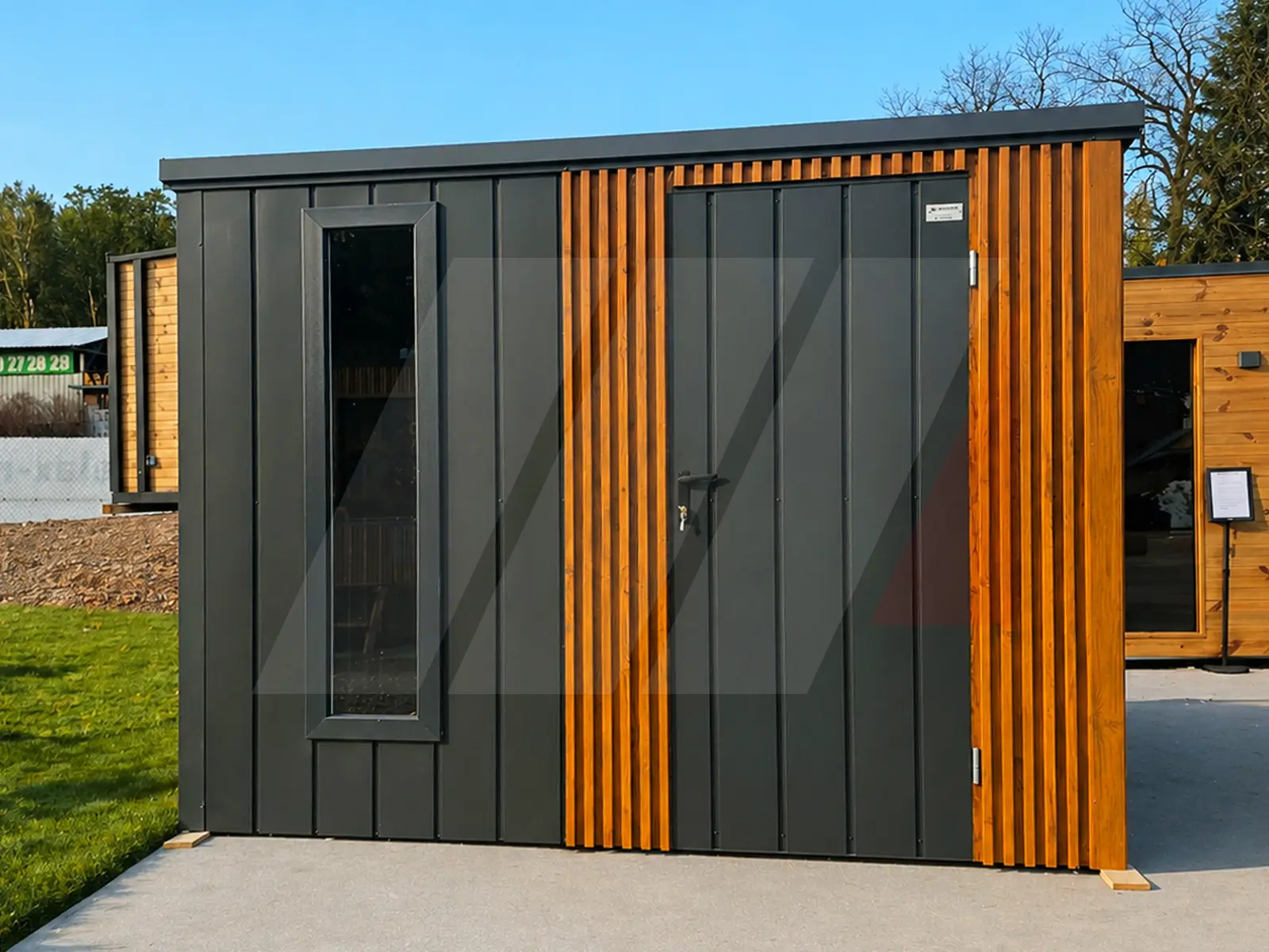 Záhradný domček Premium 2.75 × 2.35 m – Antracit + lamely